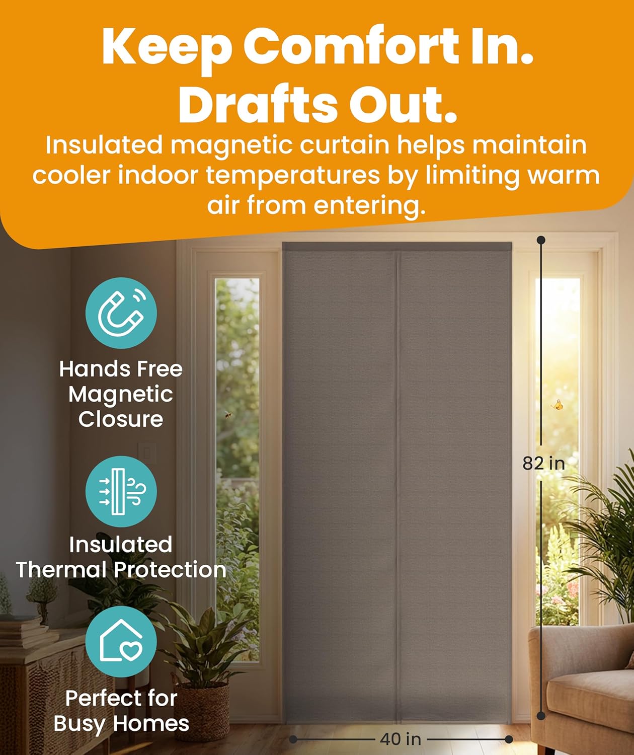 Flux Phenom Magnetic Screen Door - Bugs Out, Breeze in - 9min Install Auto-Sealing Heavy Duty Double Stitched Mesh, 50 Magnets, Hands Free Sliding & Patio Doors Net, Pet & Kid Friendly, 40 x 82 Inch