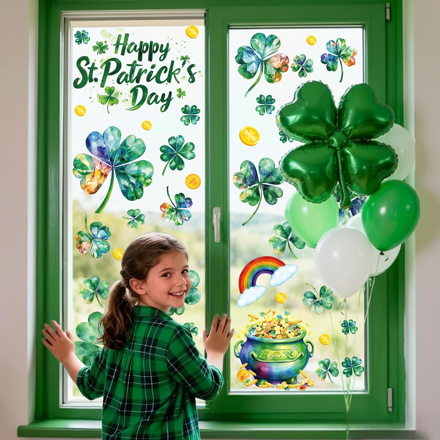St Patricks Day Window Clings for Glass Windows Clover Shamrock Decorations