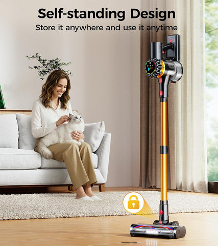 Cordless Vacuum Cleaner, 600W 50KPA 65Mins Vacuum Cleaners for Home, Stick Vacuum with Self-Standing,Touch Screen, Anti-Tangle Brush, 8-in-1 Lightweight Wireless Vacuum for Pet Hair Carpet Hard Floors