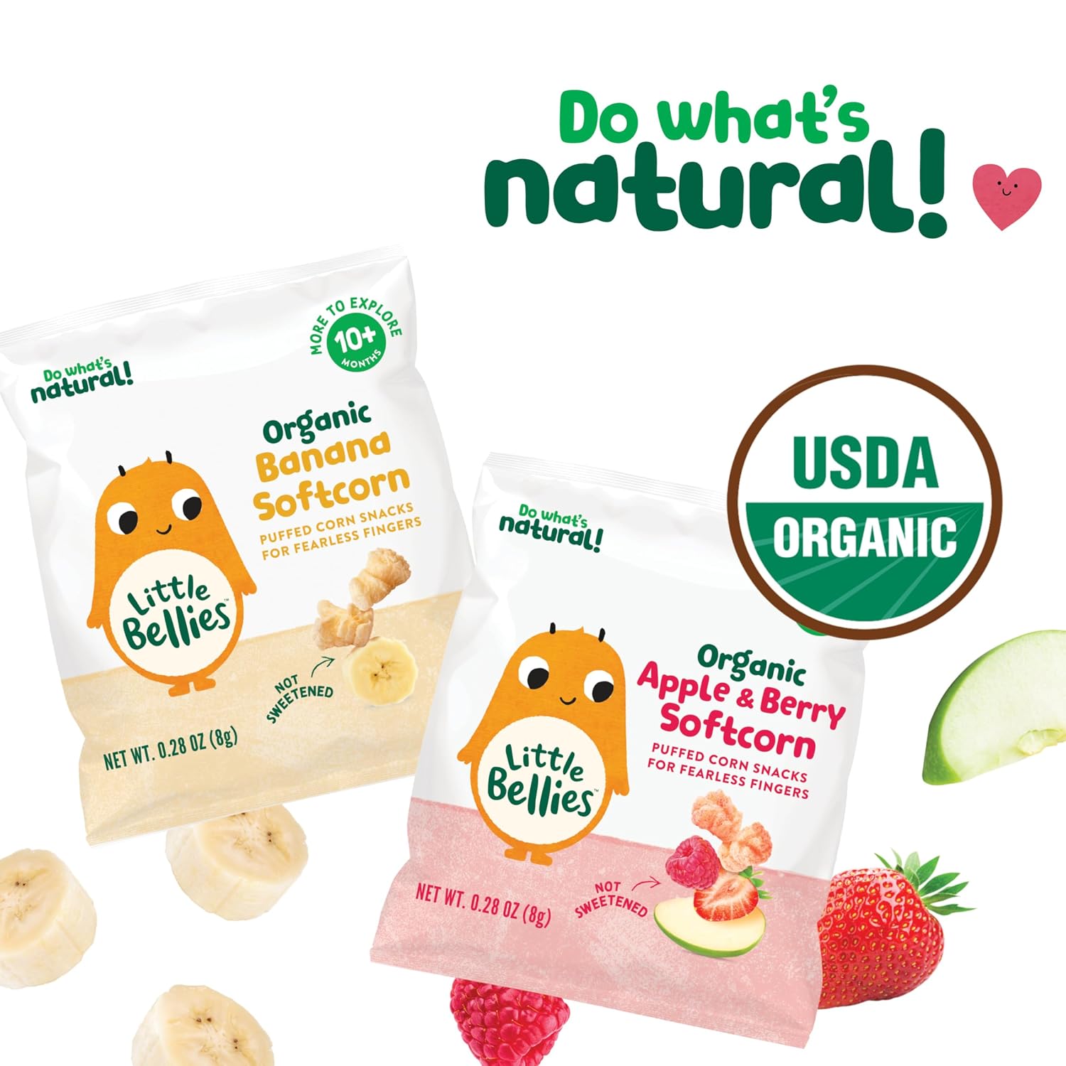 Little Bellies Organic Softcorn Variety Pack, Apple & Berry and Banana (Pack of 18 x 0.28 oz Individual Packs)