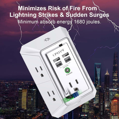 Surge Protector, QINLIANF 5 Outlet Extender with 4 USB Ports(2USB-C)