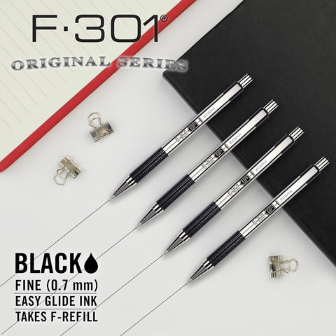Zebra Pen STEEL F-301 Retractable Ballpoint Pen, Black Ink, 0.7mm, 12-Pack