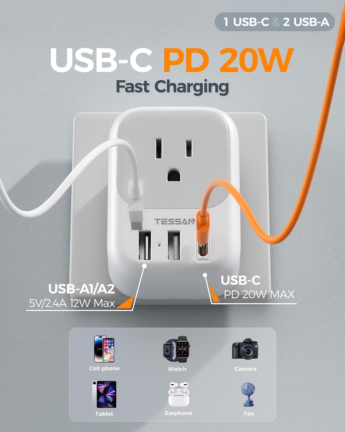 TESSAN Israel Adapter Plug, 2 Pack, Type H Travel Adaptor