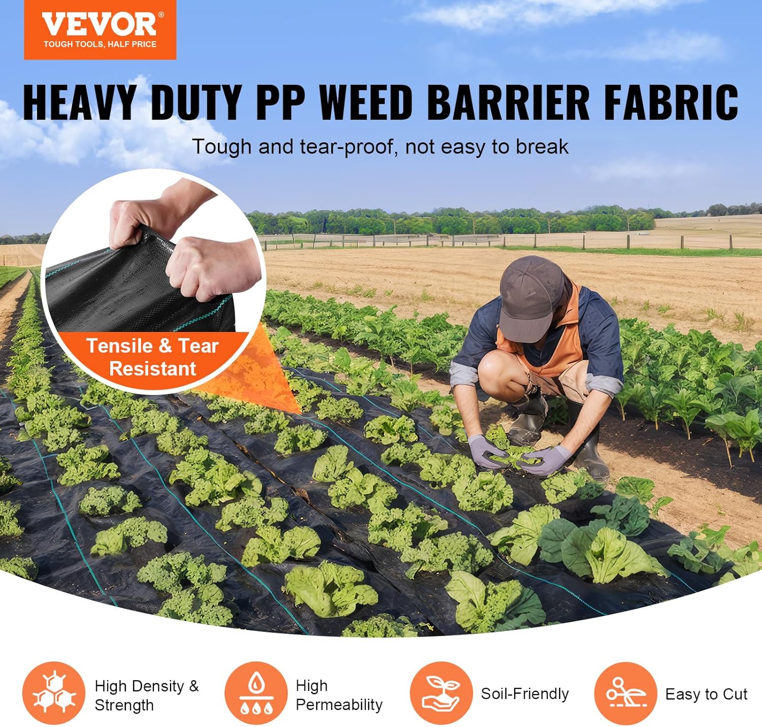VEVOR Weed Barrier Landscape Fabric, 4*100FT Heavy Duty Garden Weed Fabric, Woven PP Weed Control Fabric, Driveway Fabric, Geotextile Fabric for Landscaping, Ground Cover, Weed Blocker Weed Mat, Black