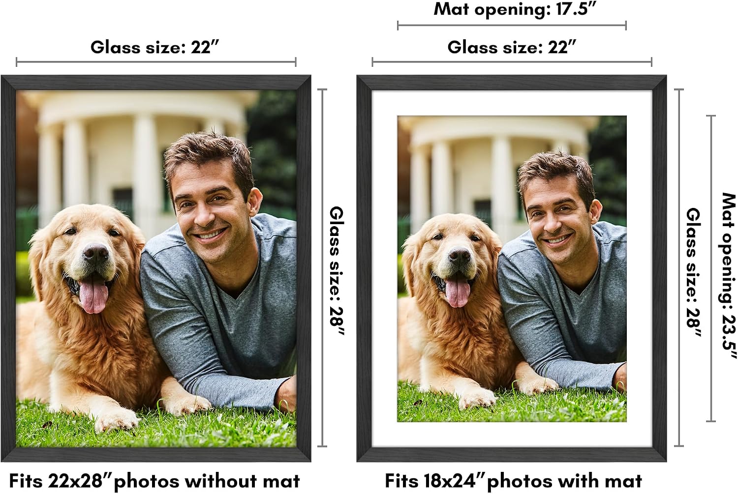 Americanflat 22x28 Poster Frame - Matted to 18x24 - Engineered Wood - Black