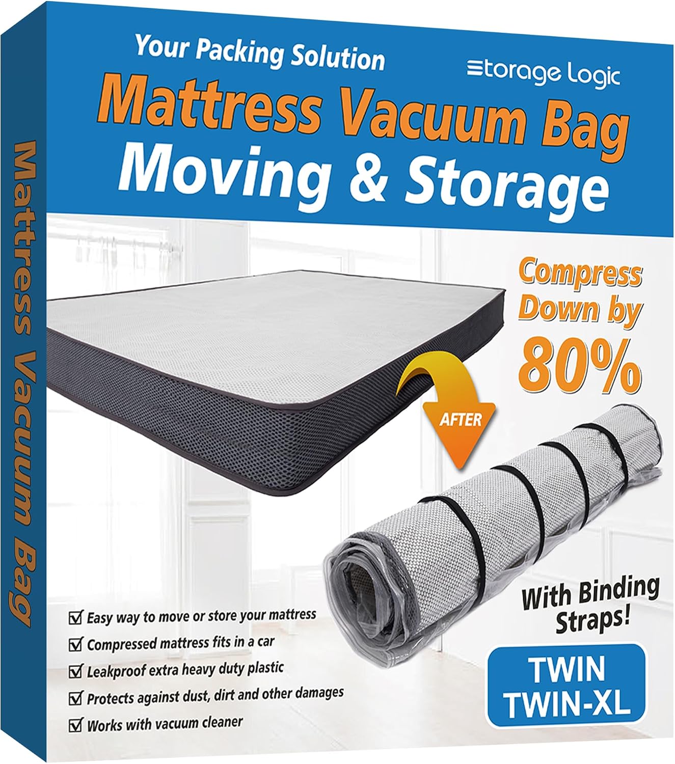 Foam Mattress Vacuum Bag with 4 Adjustable Straps, Twin/Twin XL