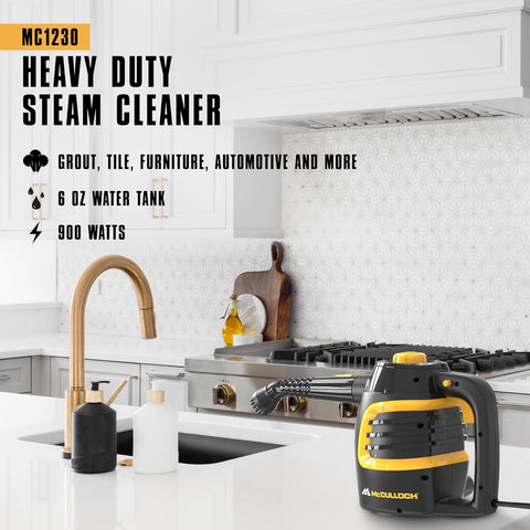 McCulloch MC1230 Handheld Steam Cleaner, 11 Accessories, 10 Min Runtime