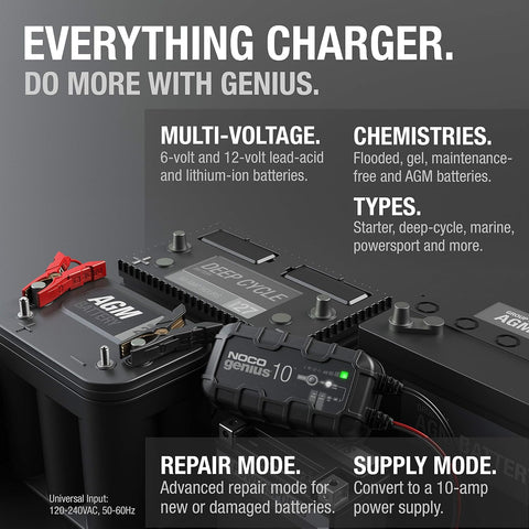 NOCO GENIUS10 10A 6/12V Smart Battery Charger, Trickle Charger & Maintainer