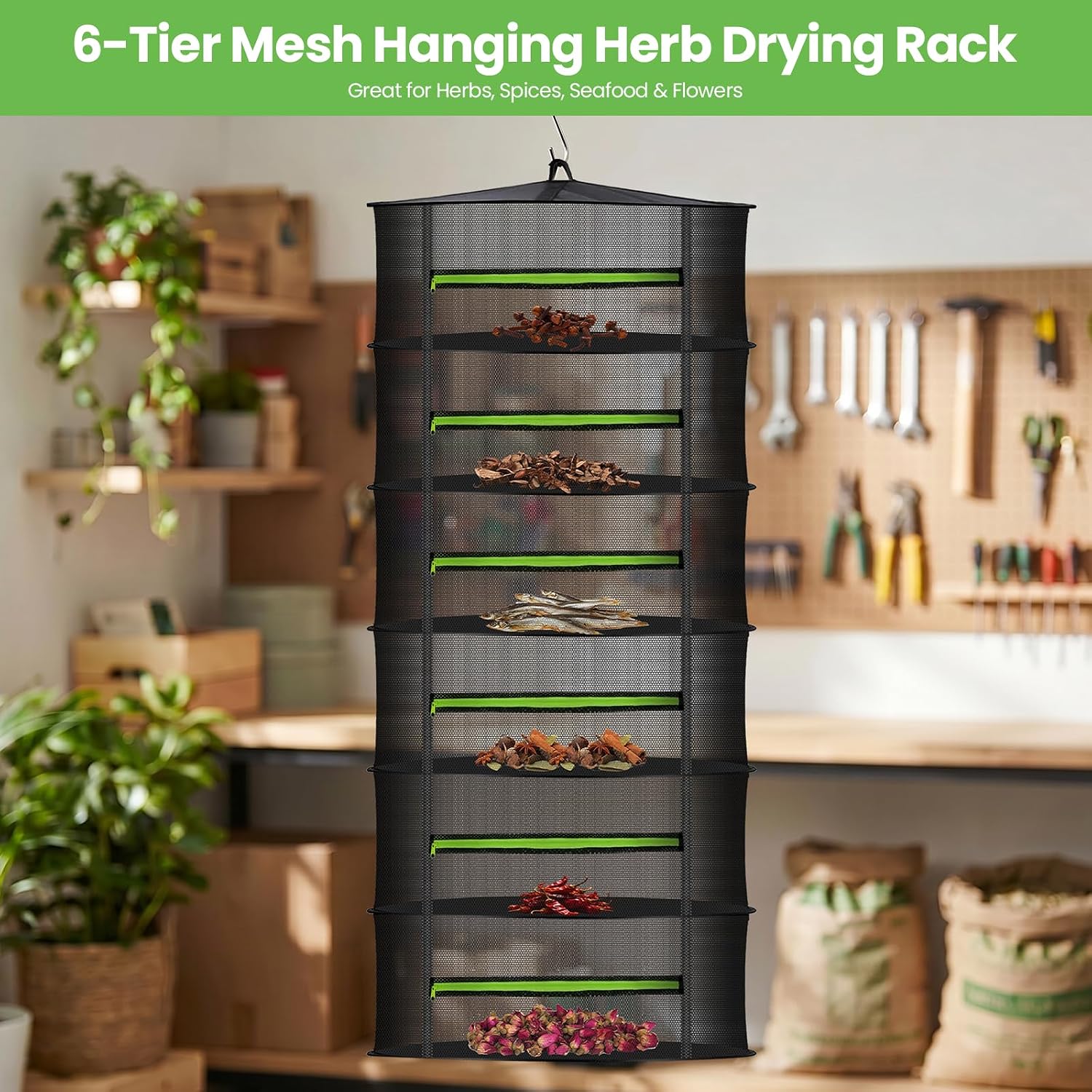 MEKOLIFE 6-Layer Herb Drying Rack with Collapsible Mesh Design