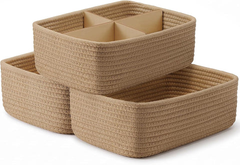 3 Pack Small Baskets for Organizing, Woven Storage Baskets for Shelves