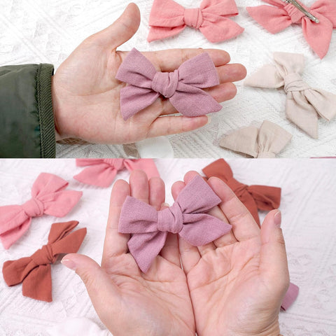 CÉLLOT Girls Hair Bows Linen Fabric 3.5" Bows Alligator Clips for Toddlers