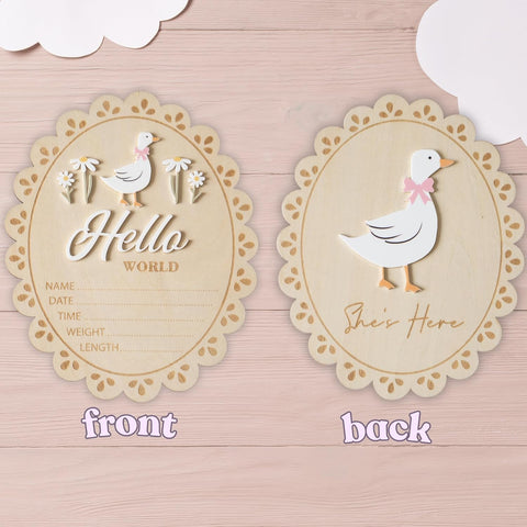 Baby Announcement Sign, Hello World Newborn Sign for Hospital, She’s Here Card, Baby Announcements Ideas, Newborn Photography Props Double-Sided (HW1)