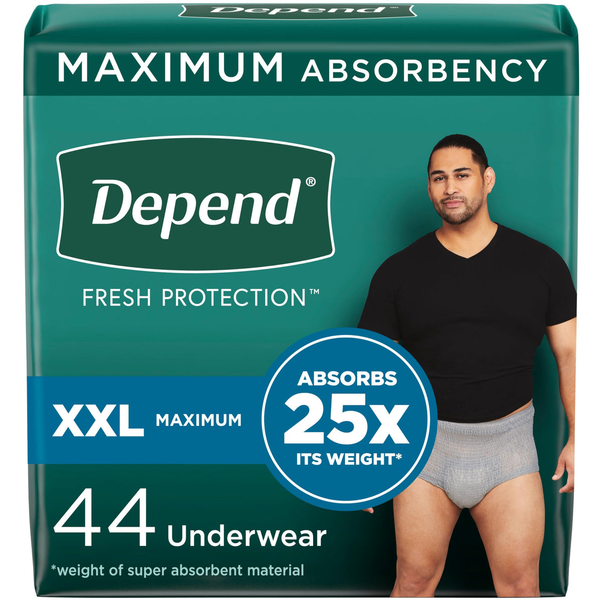 Depend Fresh Protection Adult Incontinence Underwear for Men, Disposable, Maximum, Extra-Extra-Large, Grey, 44 Count (2 Packs of 22), Packaging May Vary