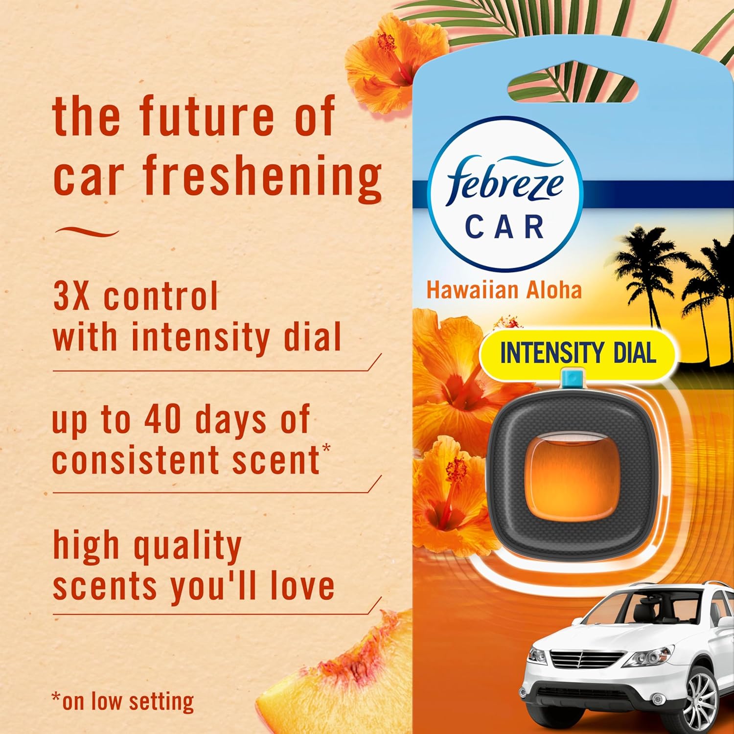 Febreze Car Air Freshener, Odor-Fighting Automotive Vent Clip, Scented Car Accessories, Long Lasting for Strong Odors, Hawaiian Aloha Scent, 4 Count