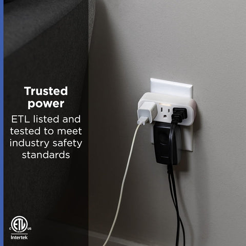GE Outlet Extender, Guide Light, 3 Outlet Multi Plug Wall Power Splitter