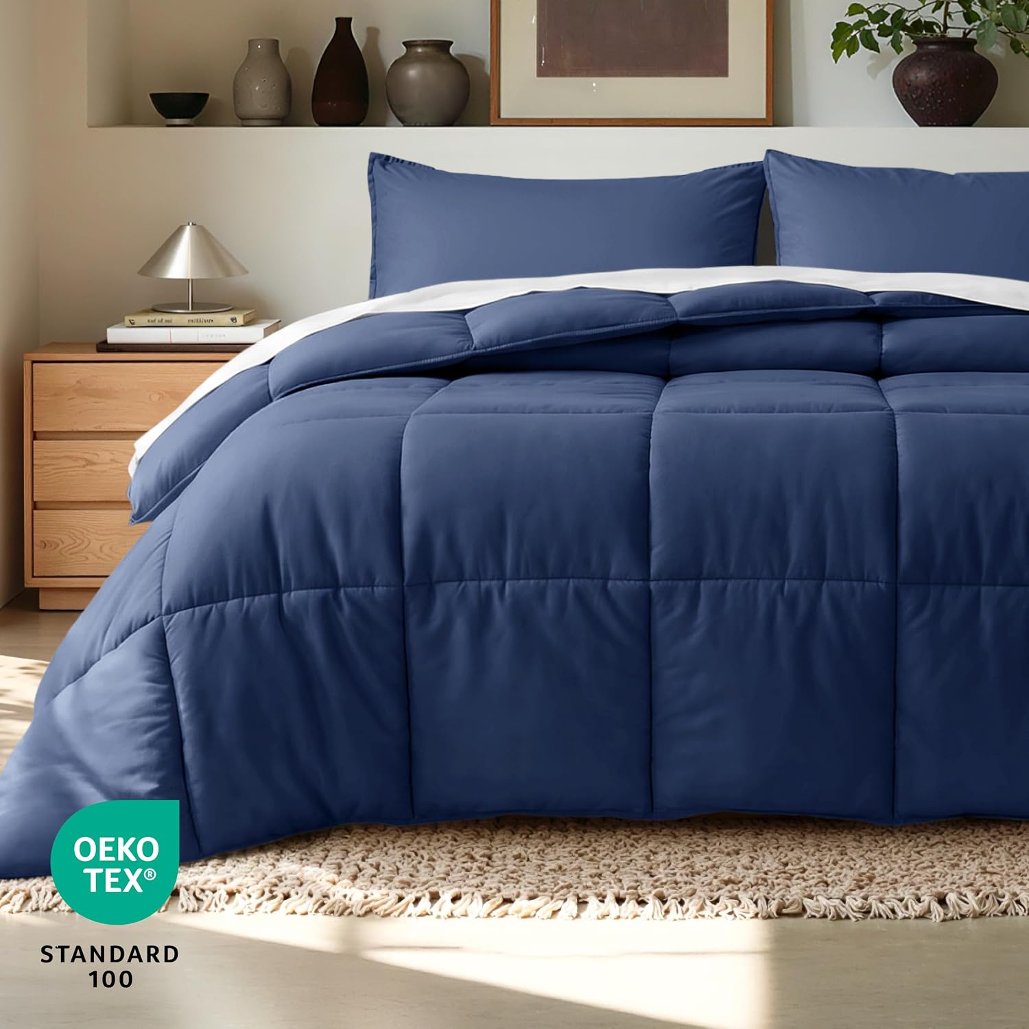 Bare Home Comforter Set - 1800 Ultra Soft (Oversized Queen, Dark Blue)