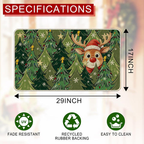 Hexagram Christmas Door Mat 17x29 Inch, Deer Tree Doormat Outdoor