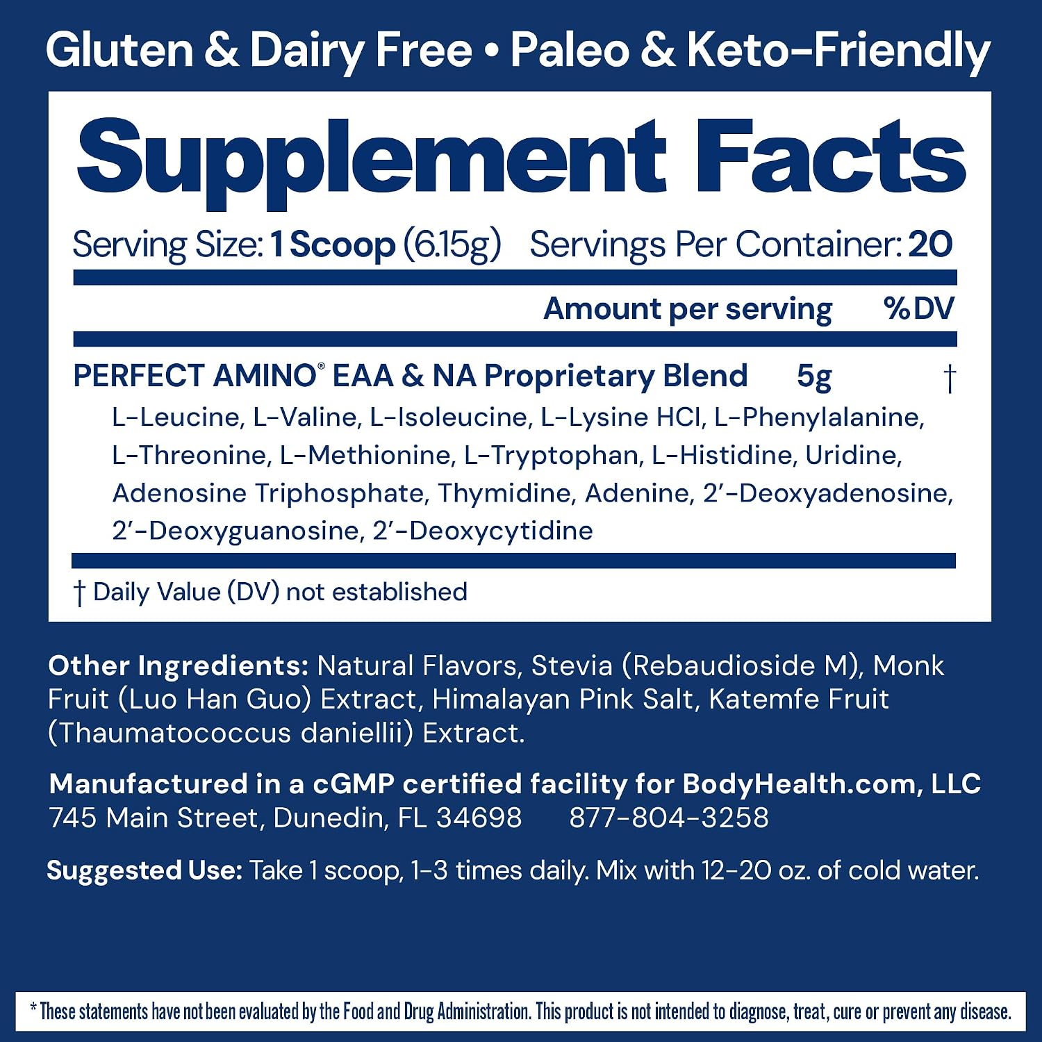 BodyHealth PerfectAmino - BCAA and EAA Powder for Pre and Post Workout - Amino Acid Energy Drink for Men and Women to Support Lean Muscle and Recovery - Chocolate - 20 Servings