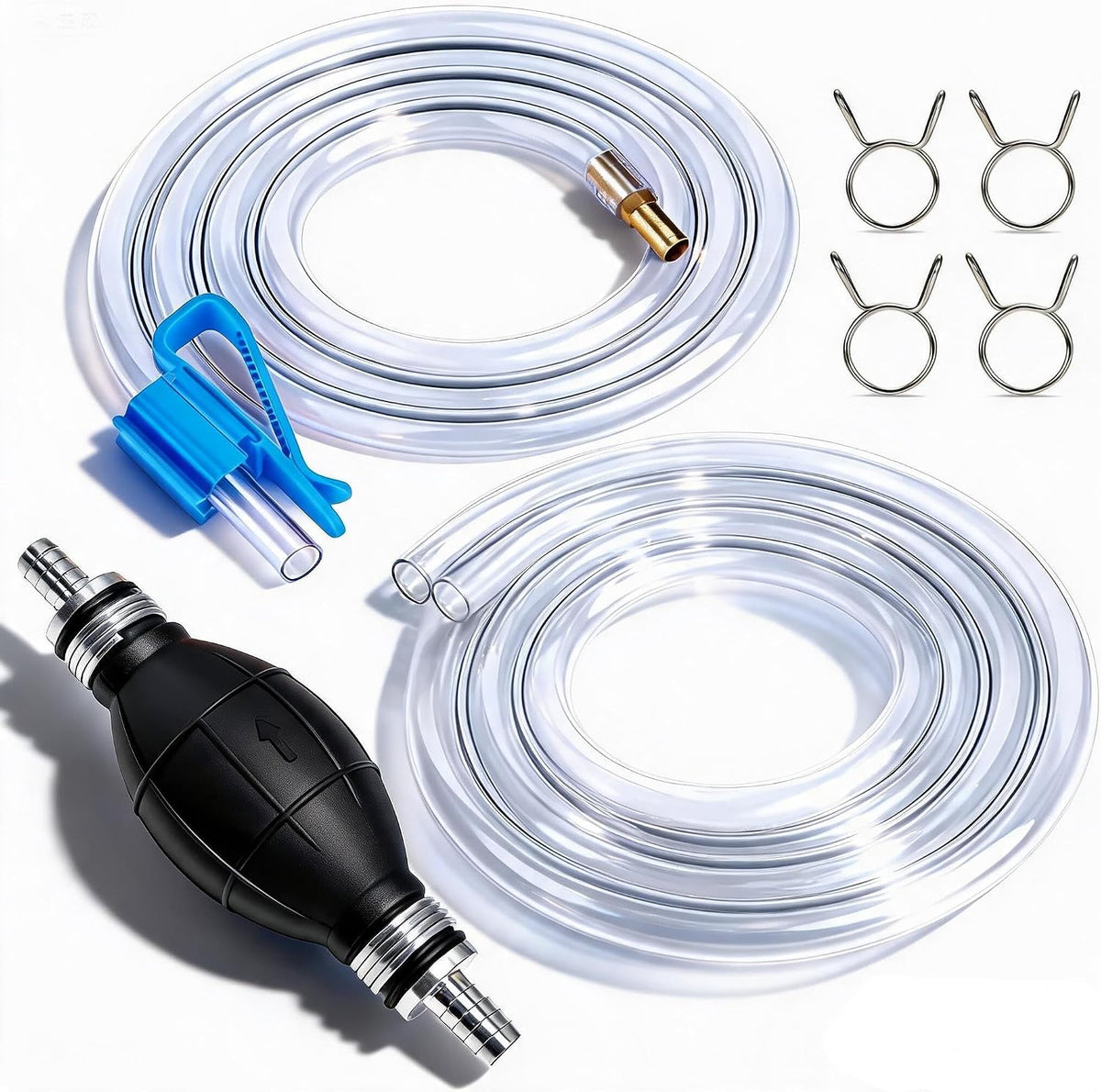 Gasoline Siphon Hose, Gas Oil Water Fuel Transfer Siphon Pump, Portable Widely Use Hand Fuel Pump, Fuel Transfer Pump with PVC Hoses (Blue)