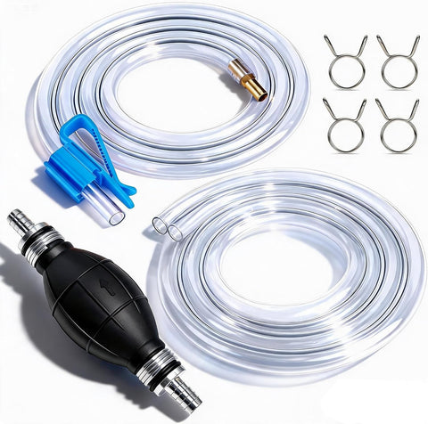 Gasoline Siphon Hose, Gas Oil Water Fuel Transfer Siphon Pump, Portable Widely Use Hand Fuel Pump, Fuel Transfer Pump with PVC Hoses (Blue)
