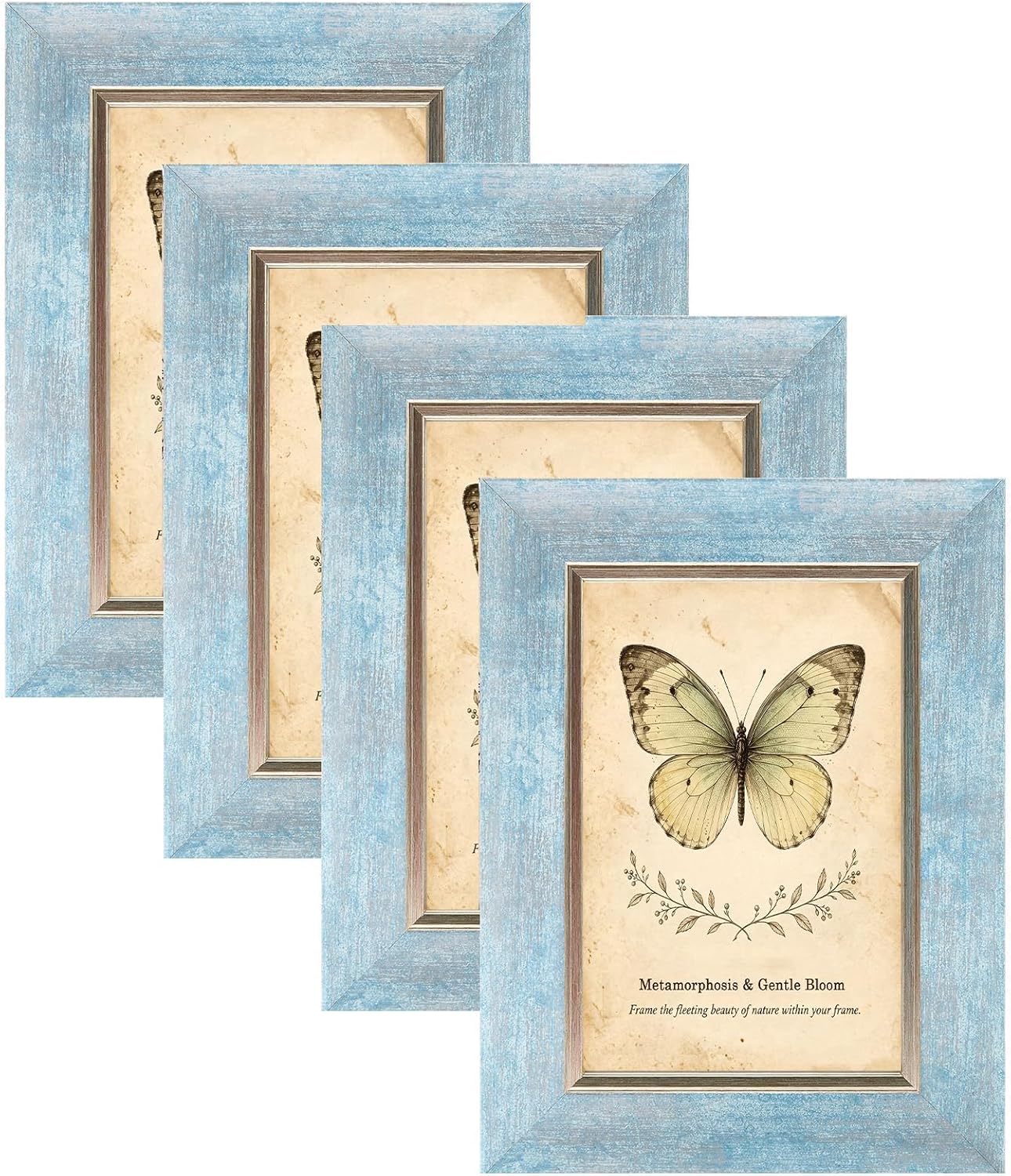 XUANLUO 4x6 Picture Frames Set of 4,Rustic Retro Photo Frame(Blue)