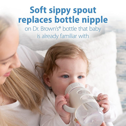 Dr. Brown's Wide-Neck Sippy Spout Bottle with Handles, Green & Gray, 2-Pack