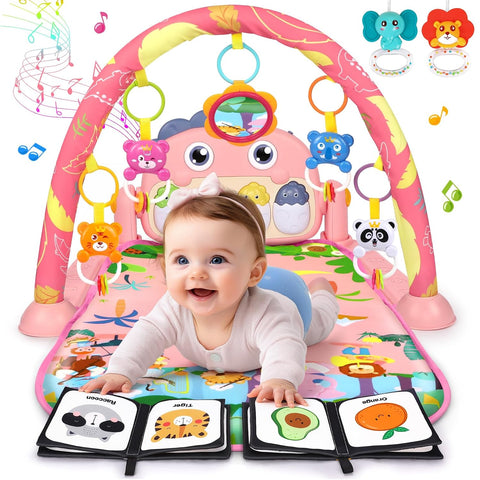 UMIKU Baby Play Mat Tummy Time Mat Girl High-Contrast Cloth Pink Dinosaur