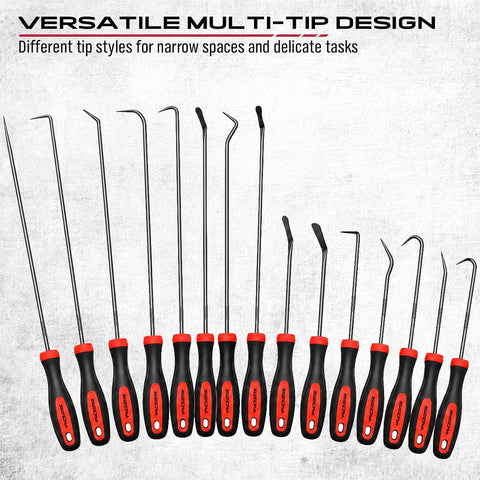 14PCS Pick and Hook Tool Set, Long and Mini Precision Pick Tools with Non-Slip Handles for O-Ring, Seal, Gasket and Hose Removal, Automotive Hook and Pick Set for Car Repair and Mechanical Maintenance