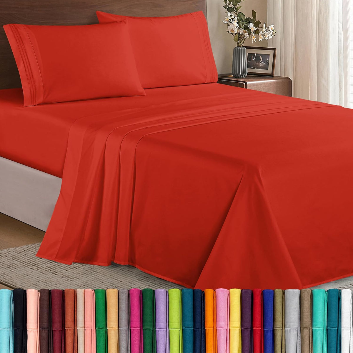 Elegant Comfort Luxury 1500 Premium Hotel Quality Microfiber 4-Piece Sheet Set - Wrinkle Resistant, All Around Elastic Fitted Sheet, Deep Pocket up to 16", Twin/Twin XL, Rust