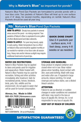 Airmax Nature's Blue Pond Dye Packets, 4 Soluble Packets