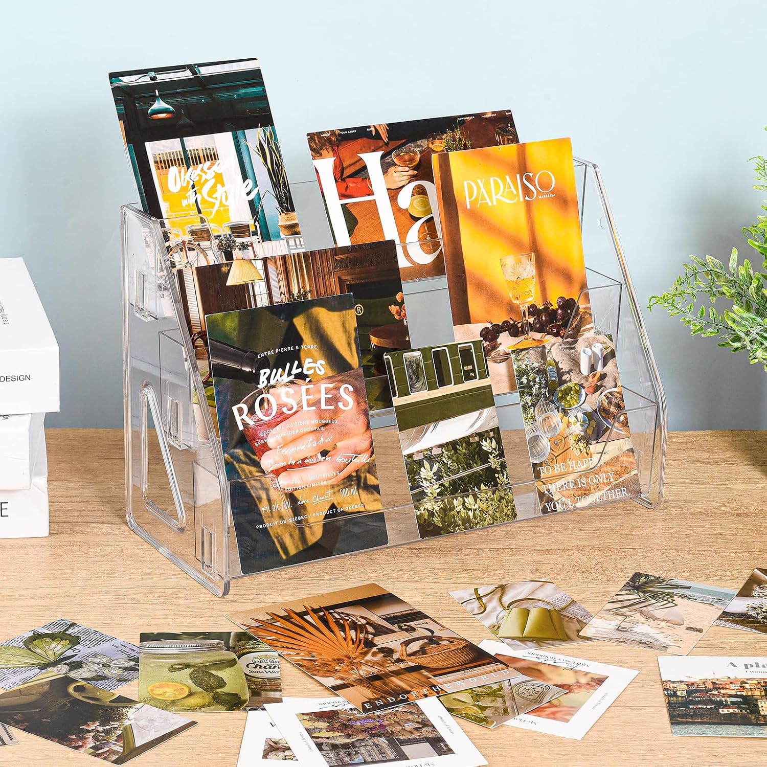 CELSOL 2 Pack Upgraded 3 Tier Acrylic Card Display Stand, Clear Display for Trading Cards, Greeting Cards, Sports Cards, Postcards, Stickers & Brochures, Easy Snap-On, Increased Height & Thickness for Better Presentation
