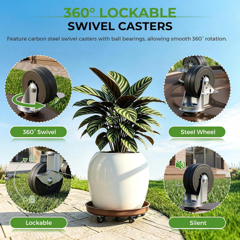 Plant Caddy With Wheels 16" Metal Plant Saucers for Indoors 420 Lb Capacity