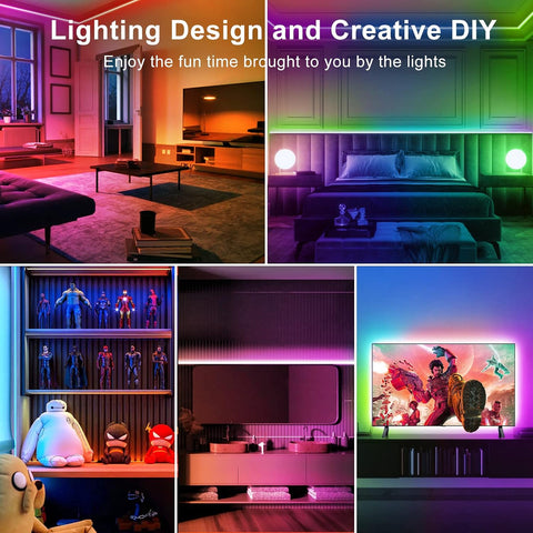 TJOY 50ft Bluetooth LED Strip Lights, Music Sync 5050 LED Light Strip RGB Color Changing LED Lights Strip with Phone Remote, LED Lights for Bedroom Kitchen TV Party TIKTOK DIY (APP+Remote +Mic)