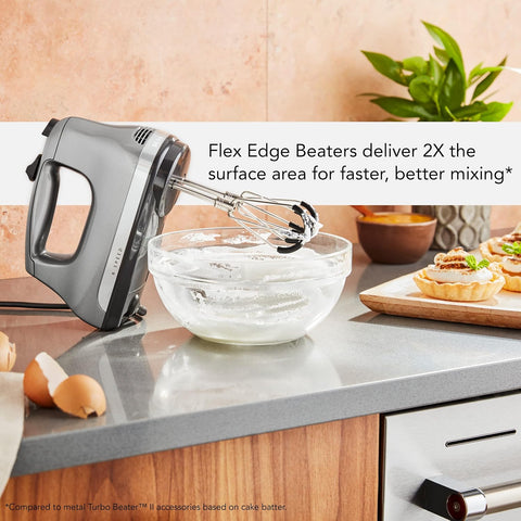 KitchenAid 6 Speed Hand Mixer w/Flex Edge Beaters, KHM6118, Contour Silver