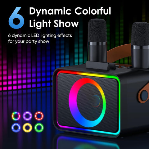 Karaoke Machine for Kids Adults,Portable Bluetooth Speaker with 2 Wireless Microphone with LED Lights, Karaoke Microphone with PA System Supports USB/TF/AUX,Gift for Party (Black)