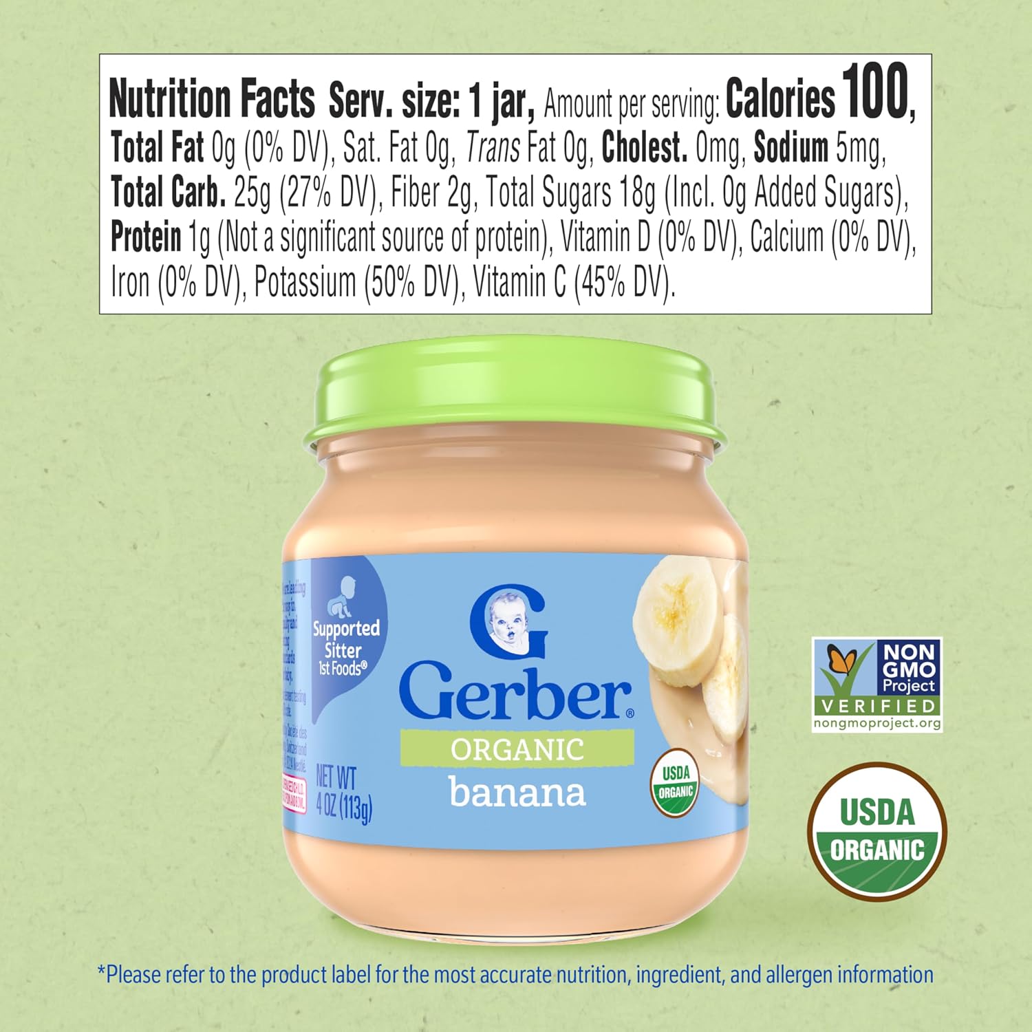 Gerber Stage 1 Organic Banana Baby Food, 4 Oz, 10 Pack