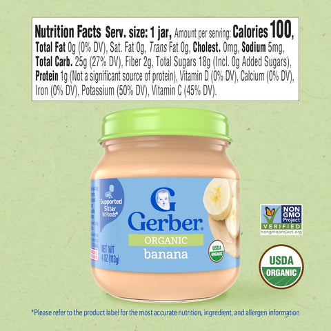 Gerber Stage 1 Organic Banana Baby Food, 4 Oz, 10 Pack