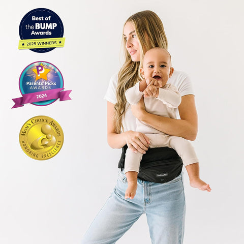 Tushbaby Original Hip Seat Baby Carrier for Babies & Toddlers up to 45 lbs, Safety Certified, Lightweight No-Foam Design with Storage, Black
