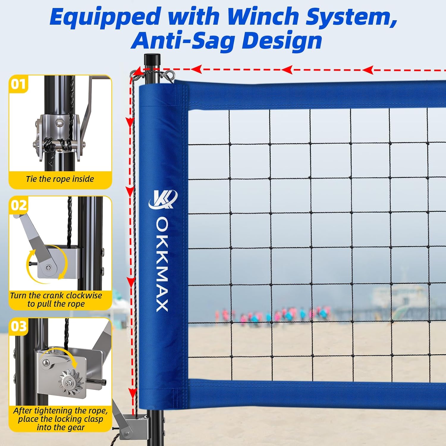 Professional Outdoor Volleyball Net Set with Adjustable Poles & Anti-Sag Design, Portable Volleyball Net Includes Beach Fixed Plate, Scoreboard, Boundary Line and Carry Bag for Backyard Beach Grass