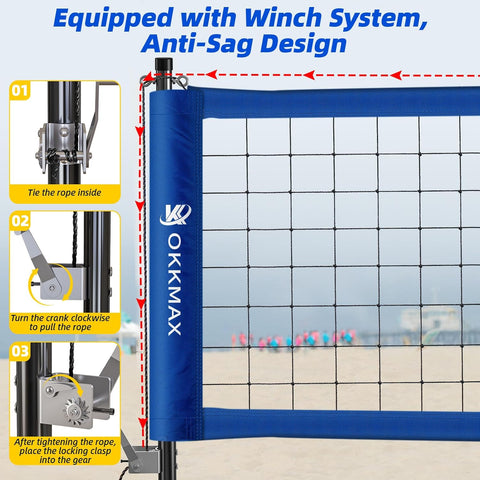 Professional Outdoor Volleyball Net Set with Adjustable Poles & Anti-Sag Design, Portable Volleyball Net Includes Beach Fixed Plate, Scoreboard, Boundary Line and Carry Bag for Backyard Beach Grass