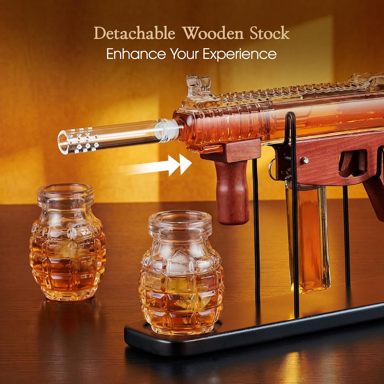 Kollea Cool Whiskey Decanter Gift Set with 2 Grenade Glass