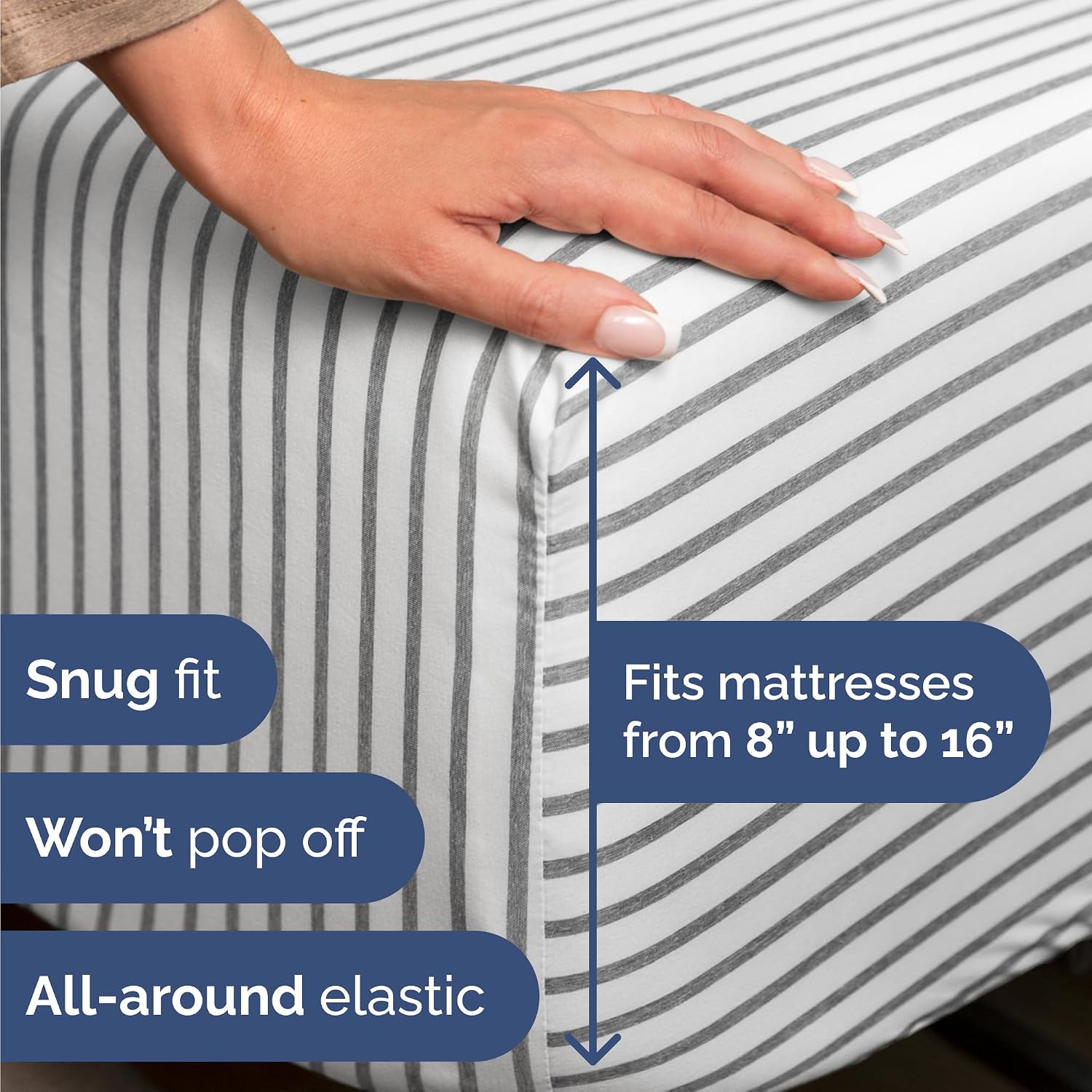 Cal King Size 4 Piece Sheet Set - Comfy Breathable & Cooling - Grey Stripes
