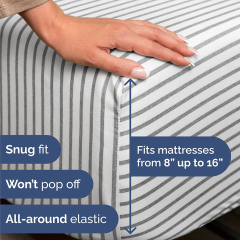 Cal King Size 4 Piece Sheet Set - Comfy Breathable & Cooling - Grey Stripes