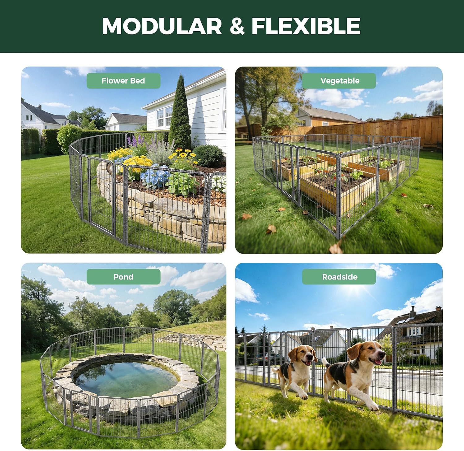 FXW No Dig Garden Fence, Outdoor for Yard, 32in(H) x 36.4ft(L), 16 Panels