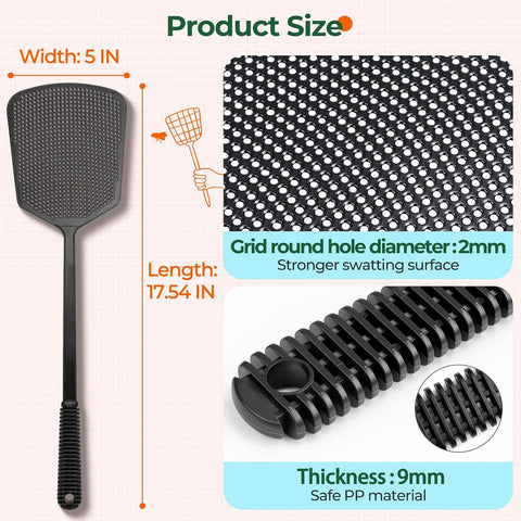 Fly Swatter, Indoor & Outdoor, Flexible Thick Handle, Large Durable Swat Head – Pack of 4