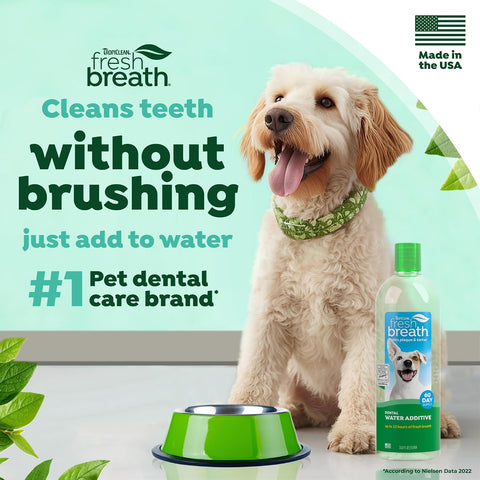 TropiClean Fresh Breath Dental Water Additive, Dog Breath Freshener, 33.8oz