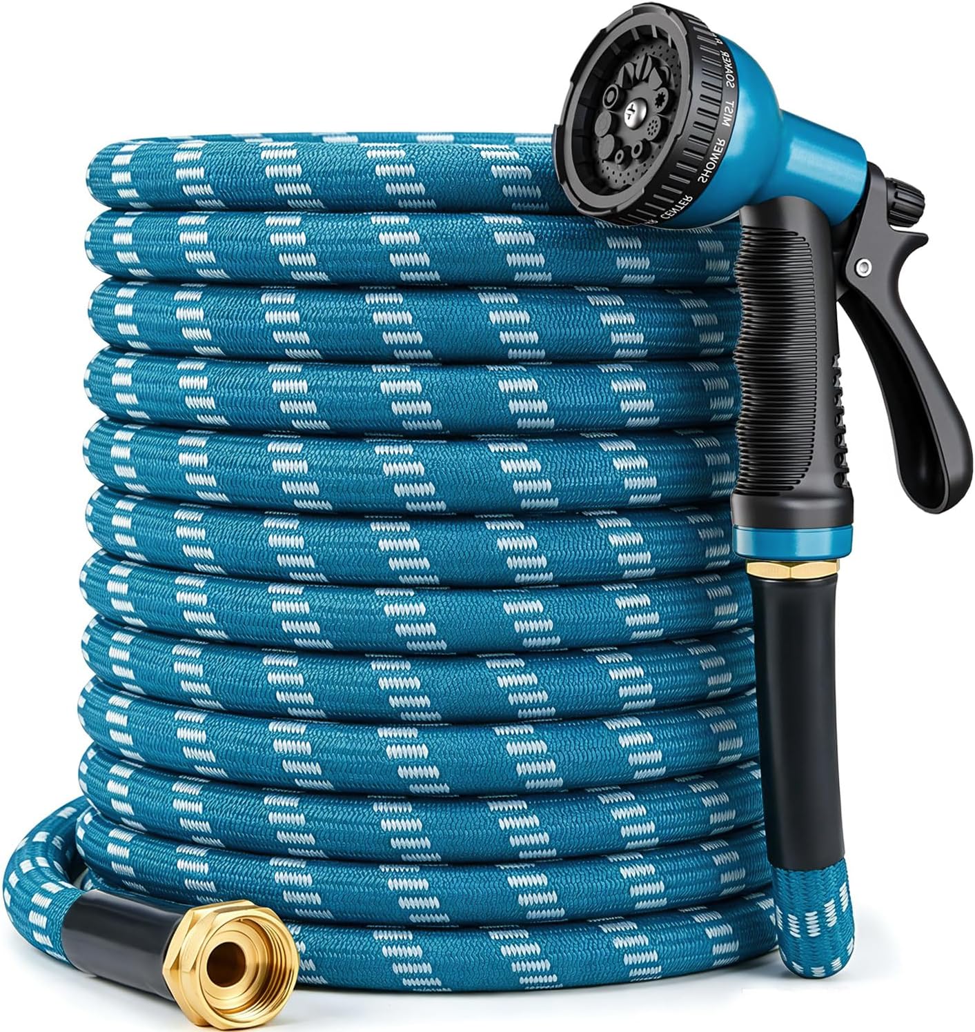 Garden Hose 100 ft, 2026 Upgraded Kink Free Flexible Water Hose 100ft With 10 Pattern Spray Nozzle, Leak-Proof, Portable, Ultra Lightweight & Durable Garden Hose for Yard, Lawn, Outdoor, Blue & White
