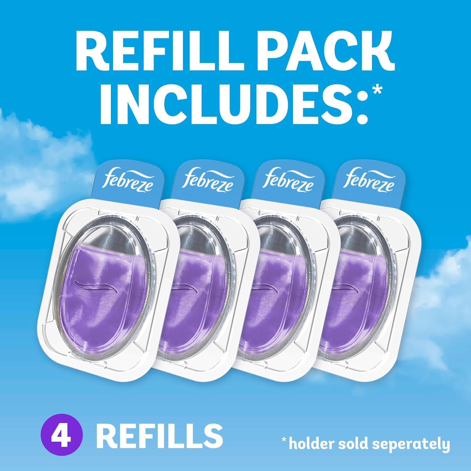 Febreze Trash Odor Fighter, Trash Can Air Freshener, Stick-On Deodorizer for Garbage Cans, Diaper Pails, Works with Scented Trash Bags, Twilight Lavender Scent, 4 Refills (Holder Sold Separately)