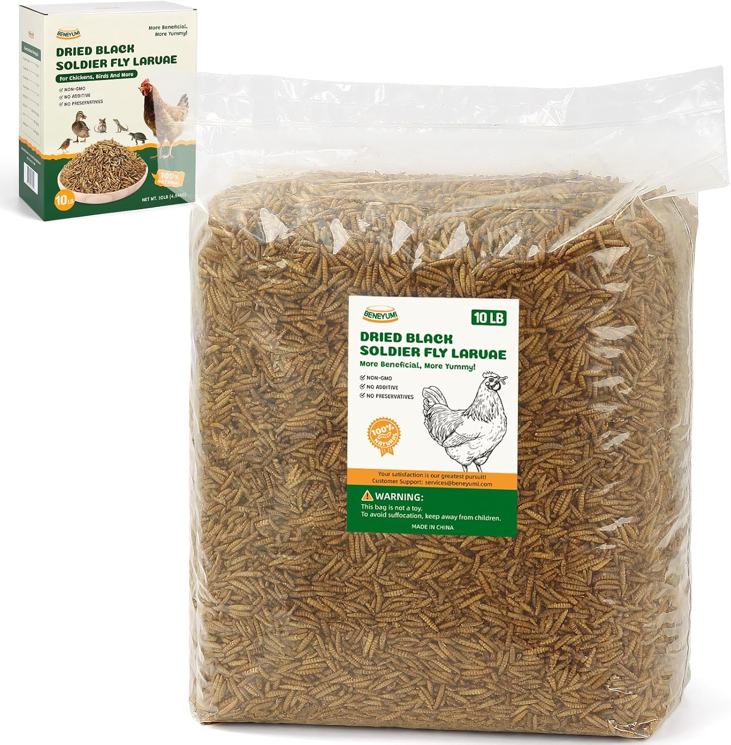 Dried Black Soldier Fly Larvae, 10LB All Natural Chicken & Bird Treats, High-Protein Grub Feed for Laying Hens, Ducks, Reptiles, Hamsters - More Calcium Than Mealworms