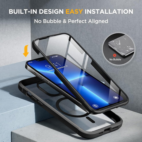 Miracase for iPhone 13 Pro Case 6.1",Built-in Glass Screen Protector,Black